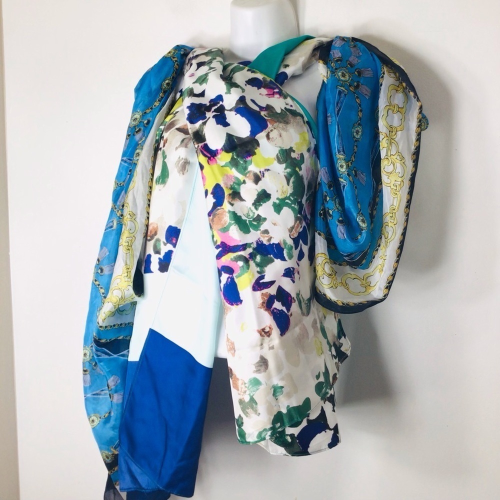 Scarf bundle women blue gold floral